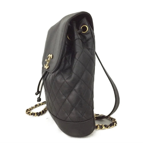 CHANEL Quilted Matelasse CC Logo Caviar Skin Chain Backpack Black - Picture 2 of 11